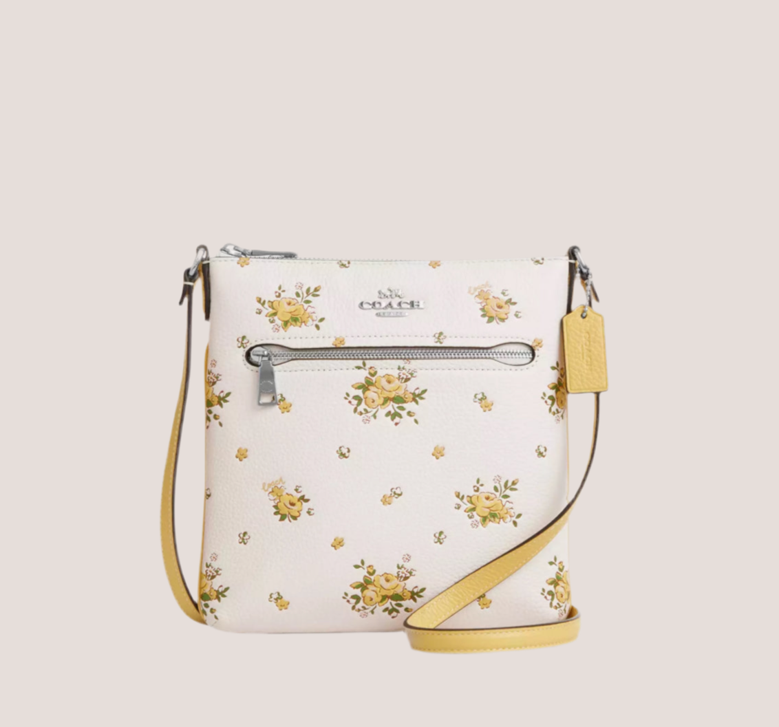 Coach Mini Rowan Leather File Bag With Floral Print