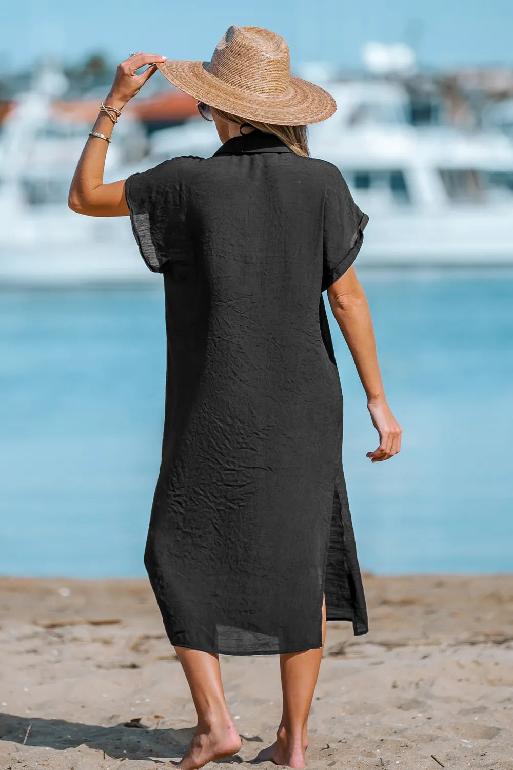 Buttoned Cover-Up Midi Dress