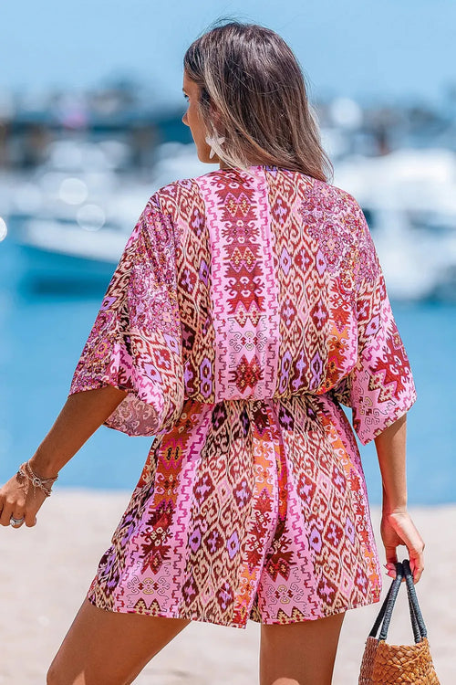 Abstract Print Drawstring Romper