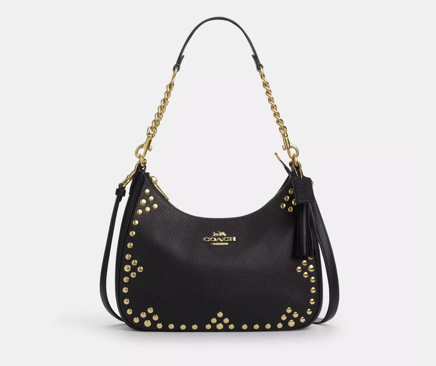Coach Leather Teri Hobo Bag With Rivets In Gold/Black