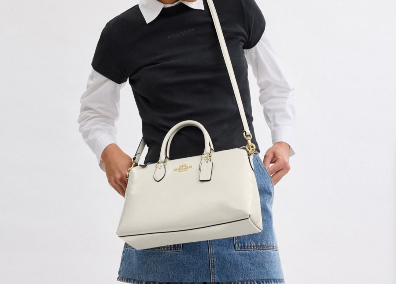 Coach Georgia Satchel Bag In Patent Leather Gold/Pearl