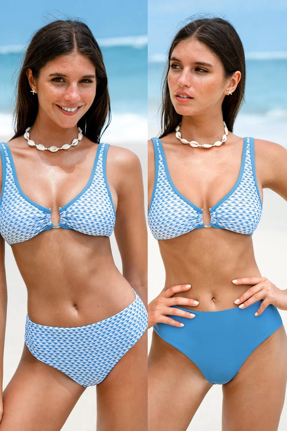 Brown Houndstooth Bikini Top & Reversible Bottoms Set