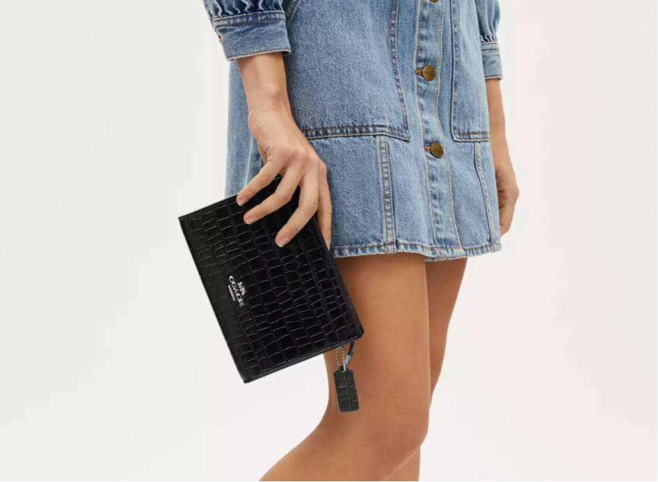 Coach Slim Crossbody In Croc-Embossed Leather- Black