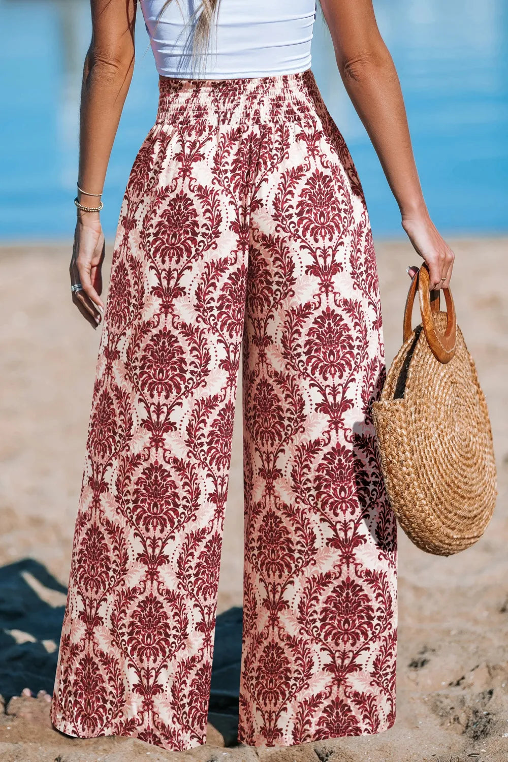 Green Damask Wide Leg Pants