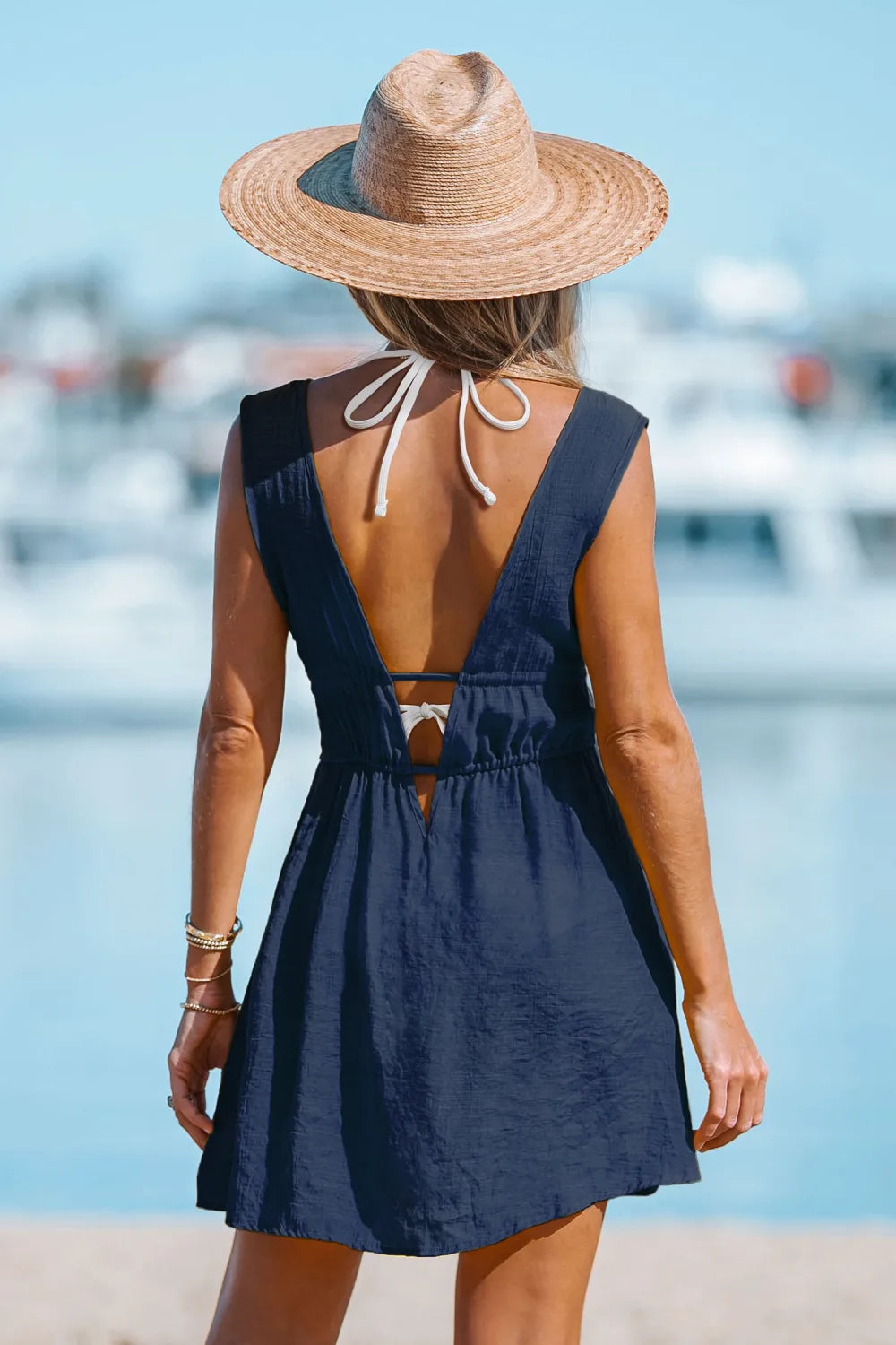 Lace Up Backless Cover-Up Dress