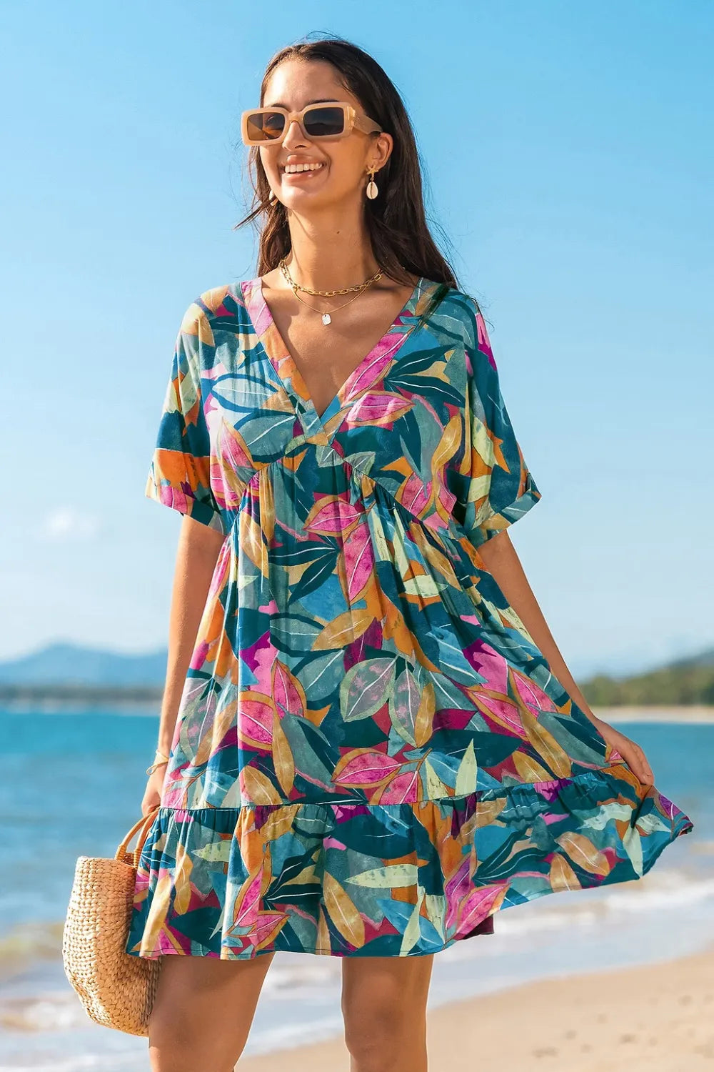 Soft Tropics Short Sleeve Mini Dress