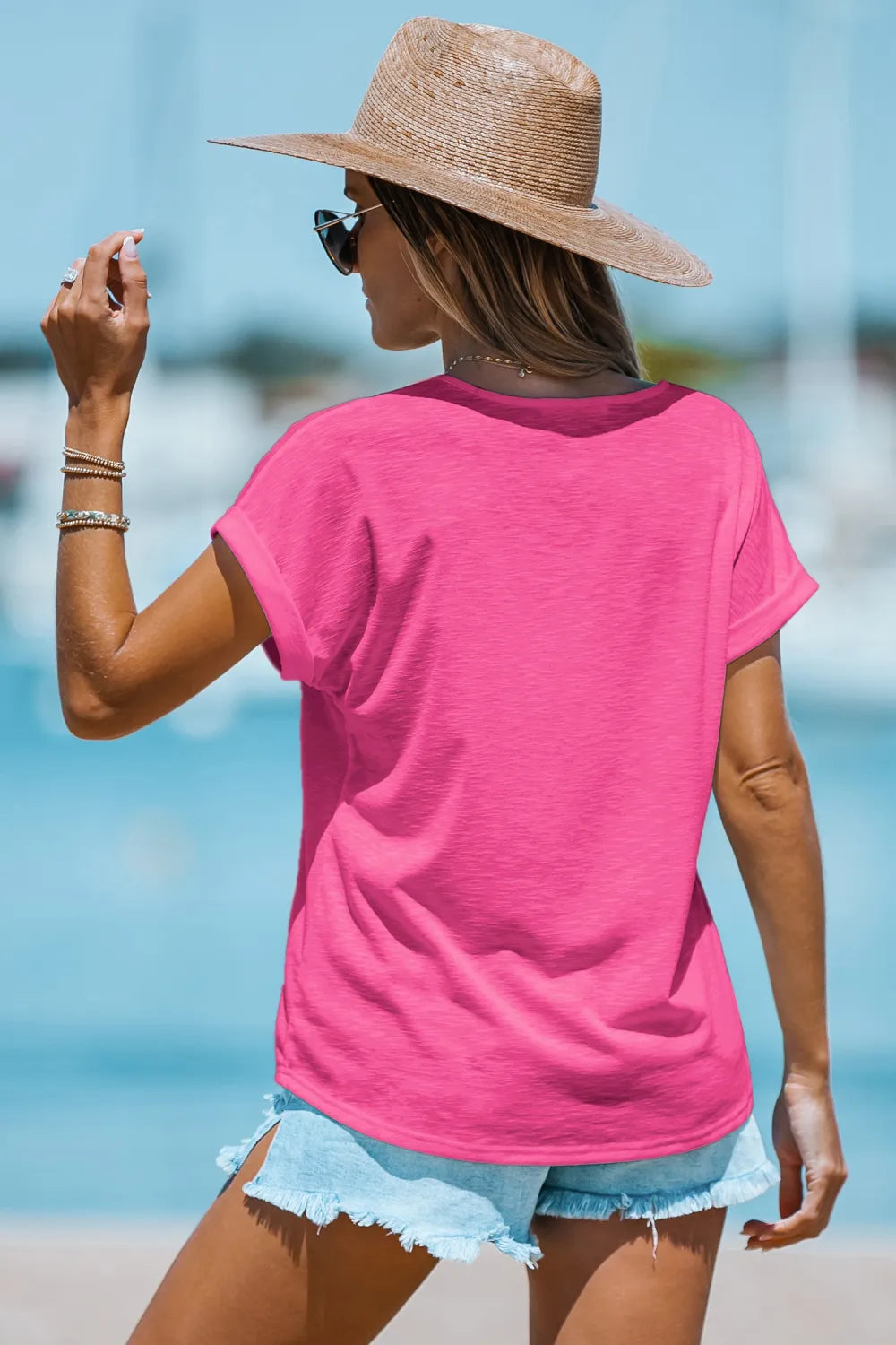 Slub Knit V-Neck Tee