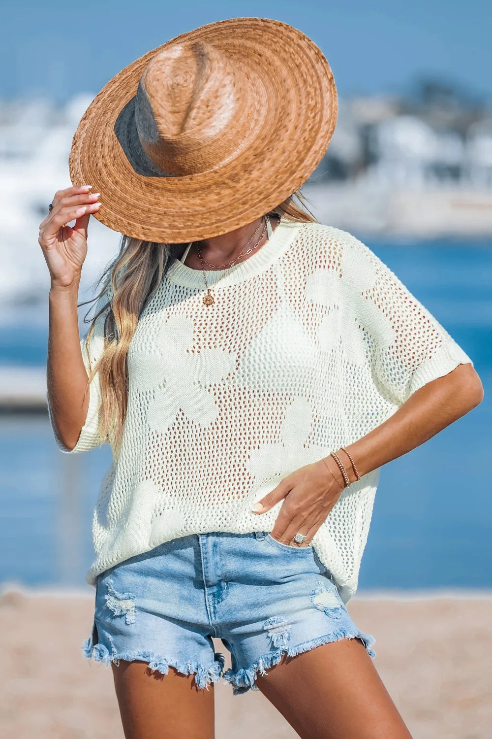 Fresh Florals Short Sleeve Knit Cover-Up Top