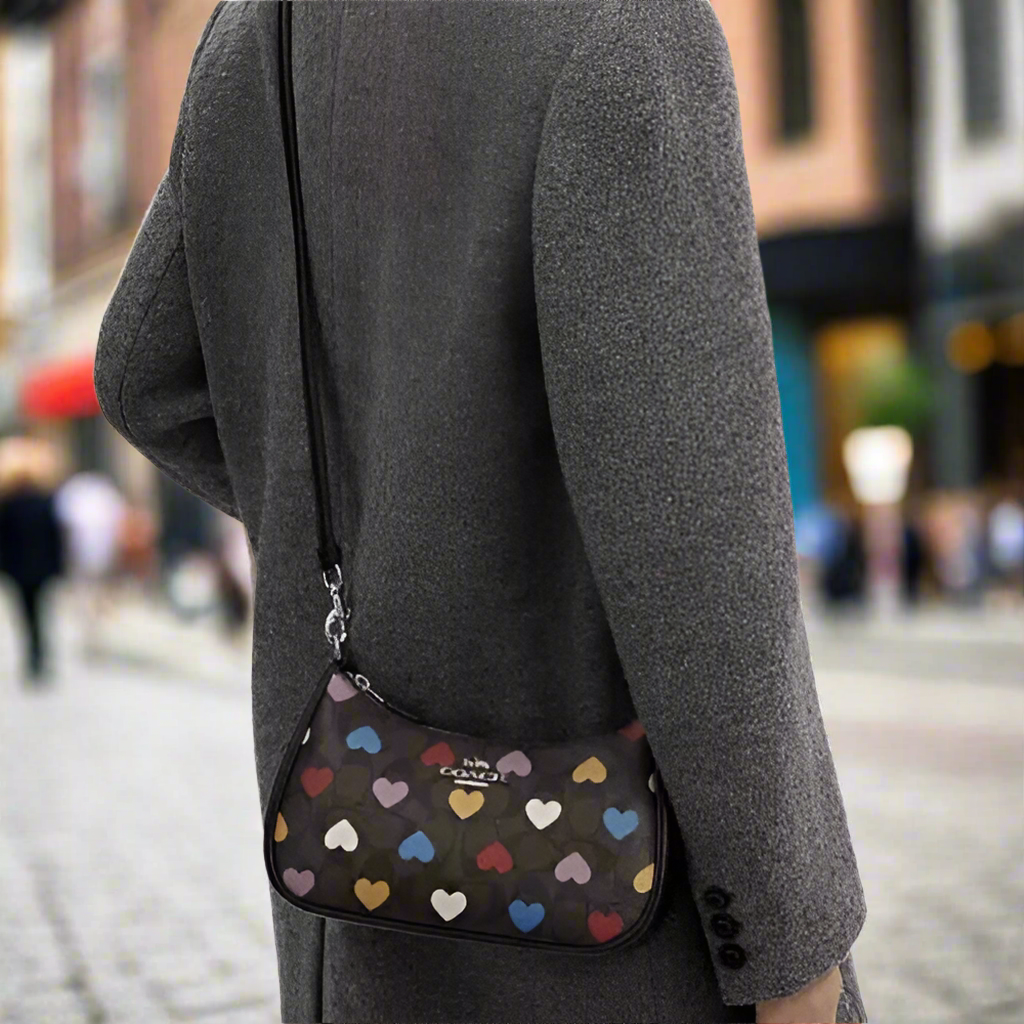 Coach Teri Shoulder Bag with Heart Print in Signature Canvas & Leather