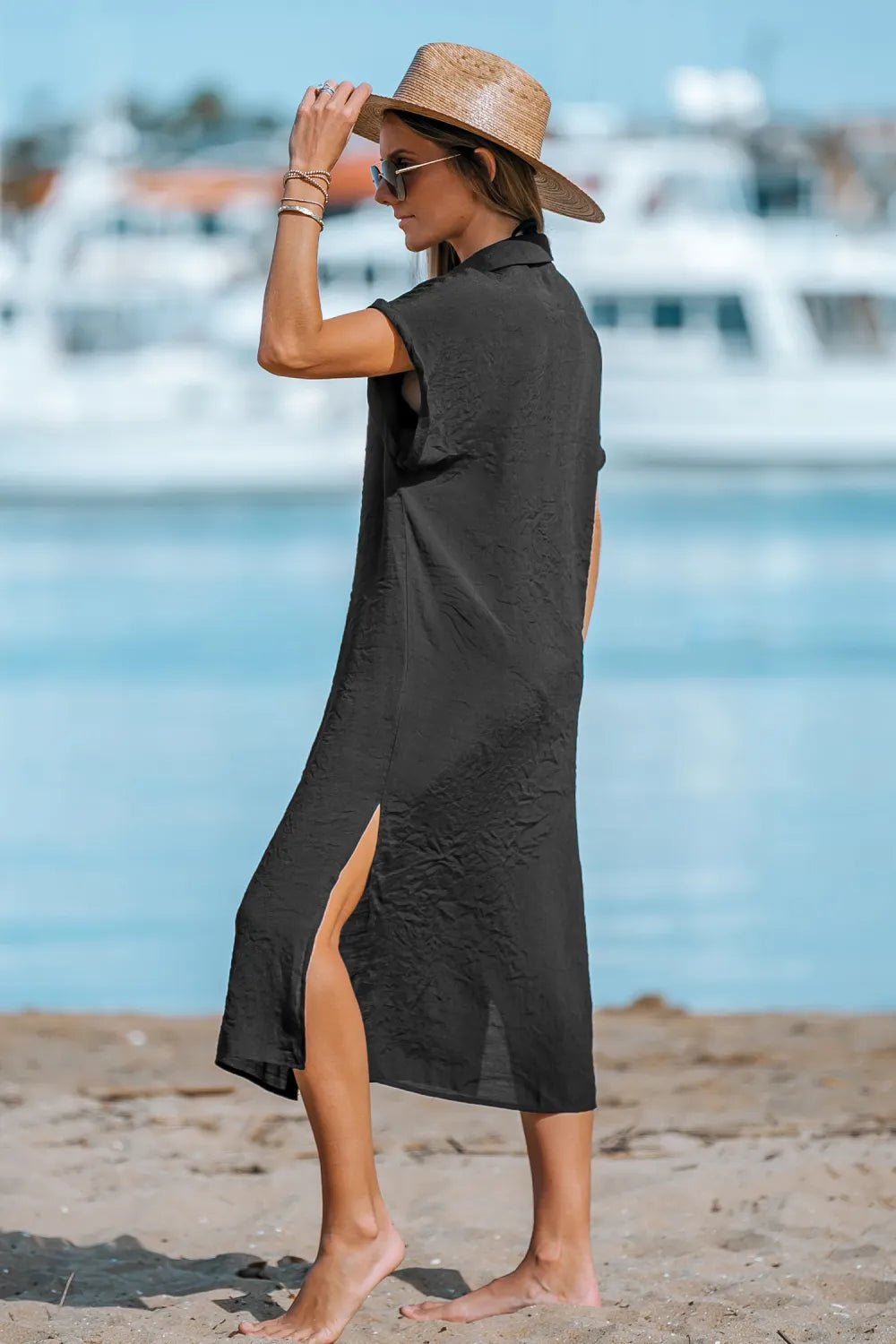 Buttoned Cover-Up Midi Dress