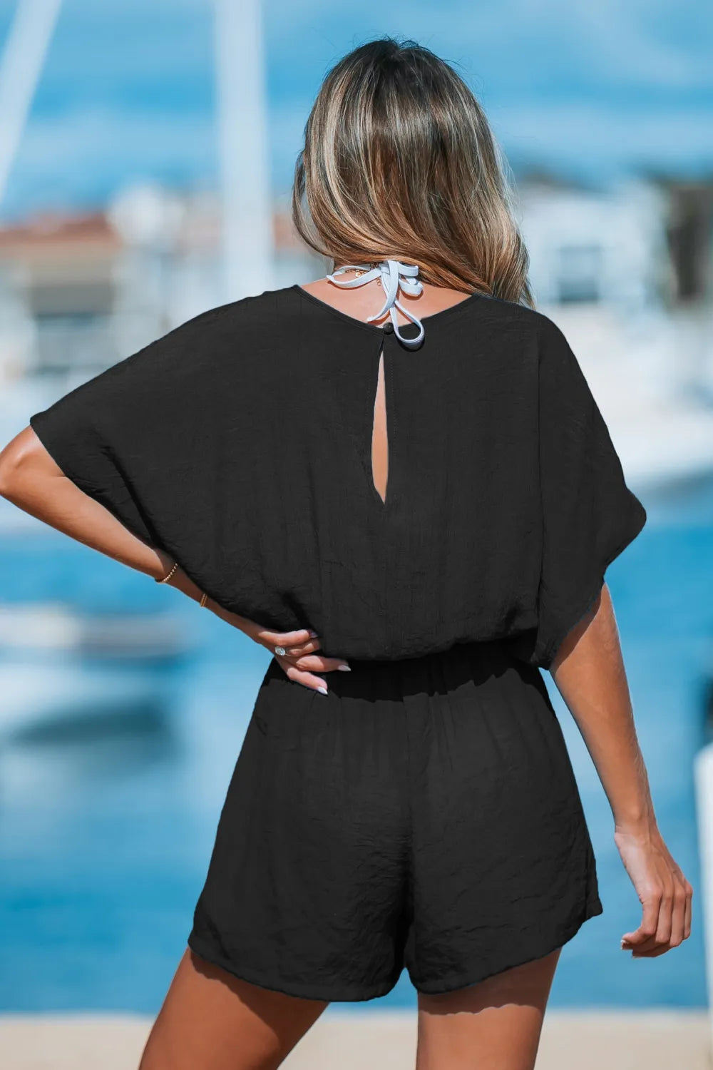 Plunging Tassel Tie Cover-Up Romper