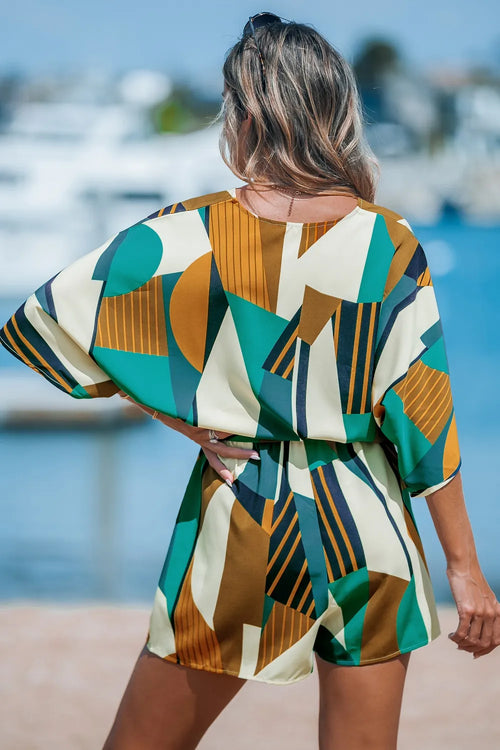 Abstract Geo Dolman Straight Leg Romper