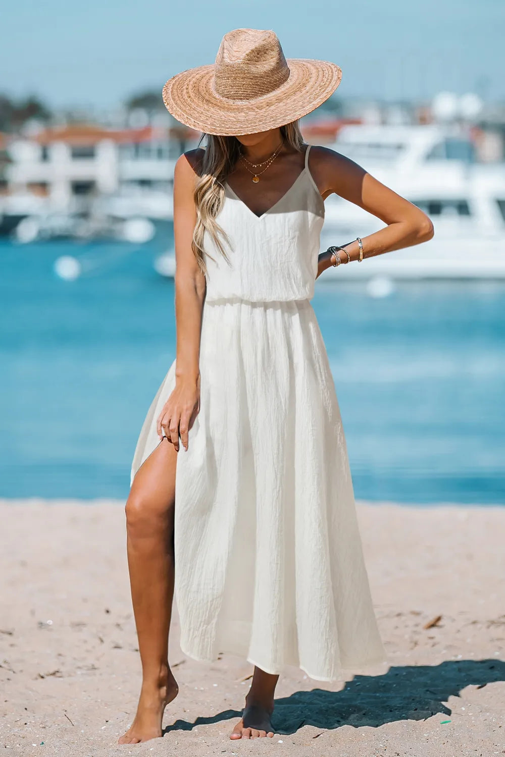 Pearlescent Seashell White Cover-Up Maxi Dress