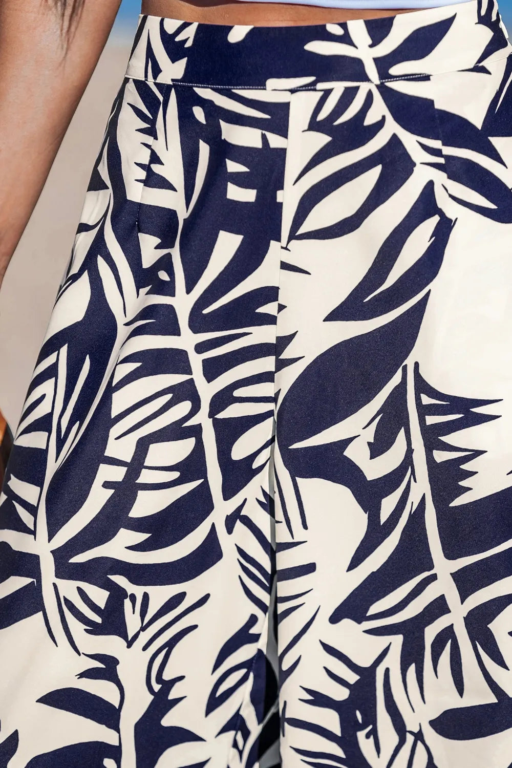 Blue Tropical Floral Wide Leg Pants