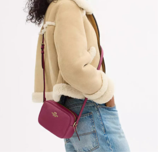 Coach Leather Mini Jamie Camera Crossbody Handbag in Gold/Pink