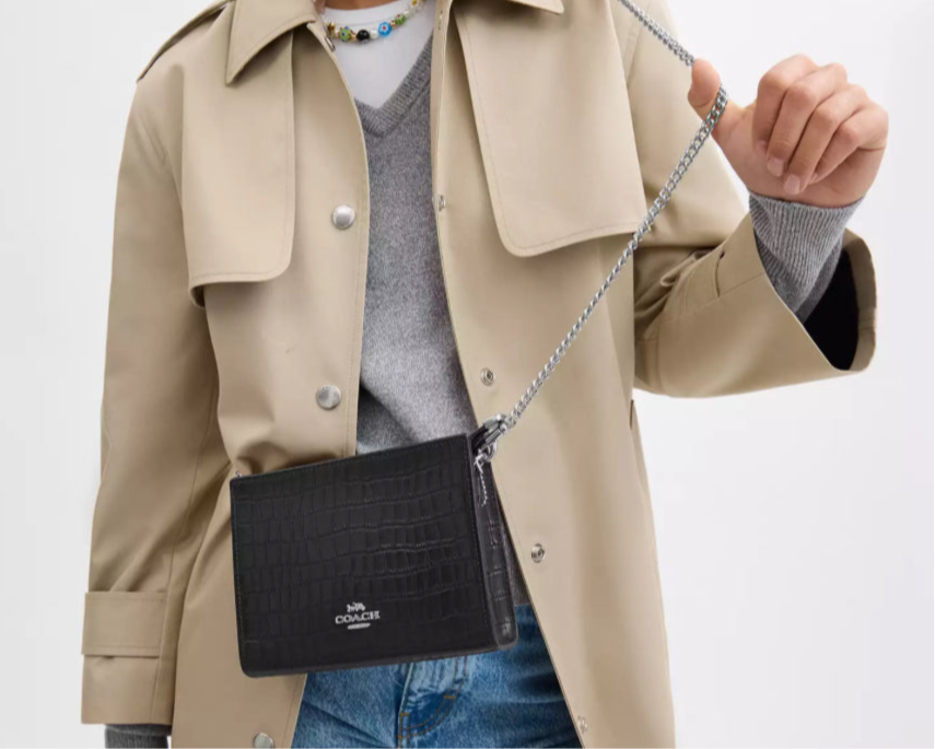 Coach Slim Crossbody In Croc-Embossed Leather- Black