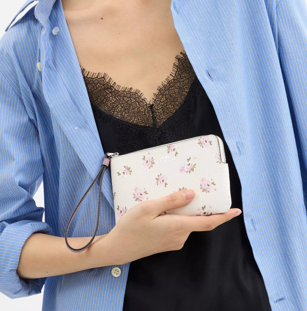 Coach Corner Zip Wristlet With Floral Print