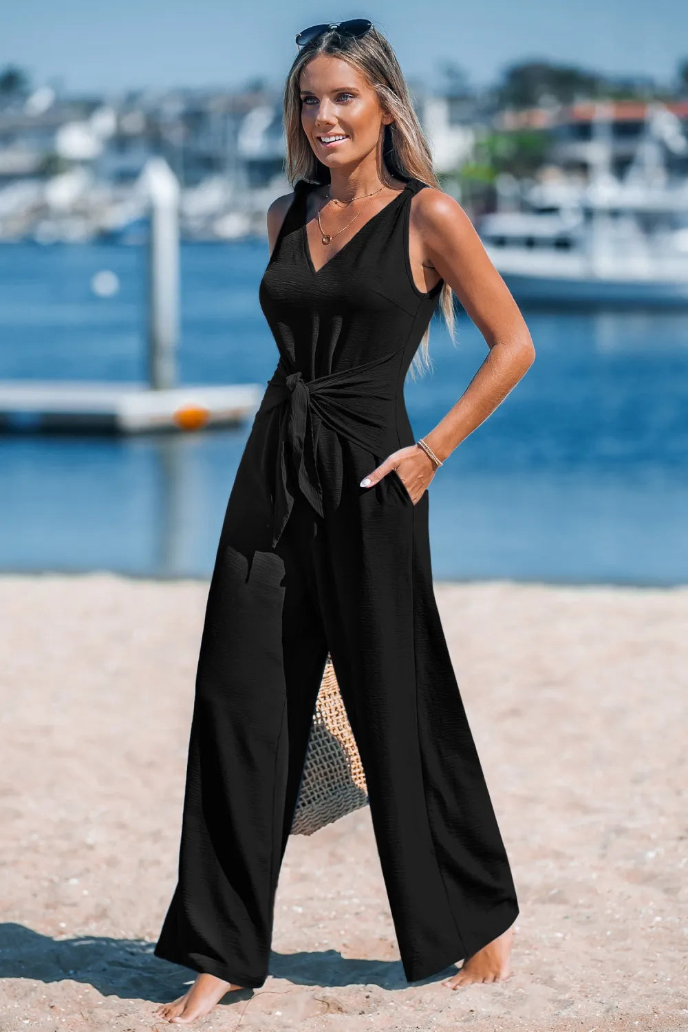 Navy Sleeveless Straight Leg Jumpsuit