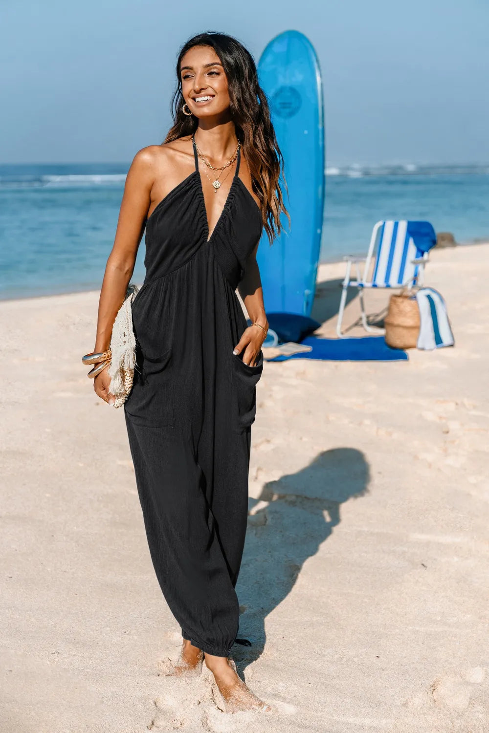 Plunge Halter Jogger Jumpsuit