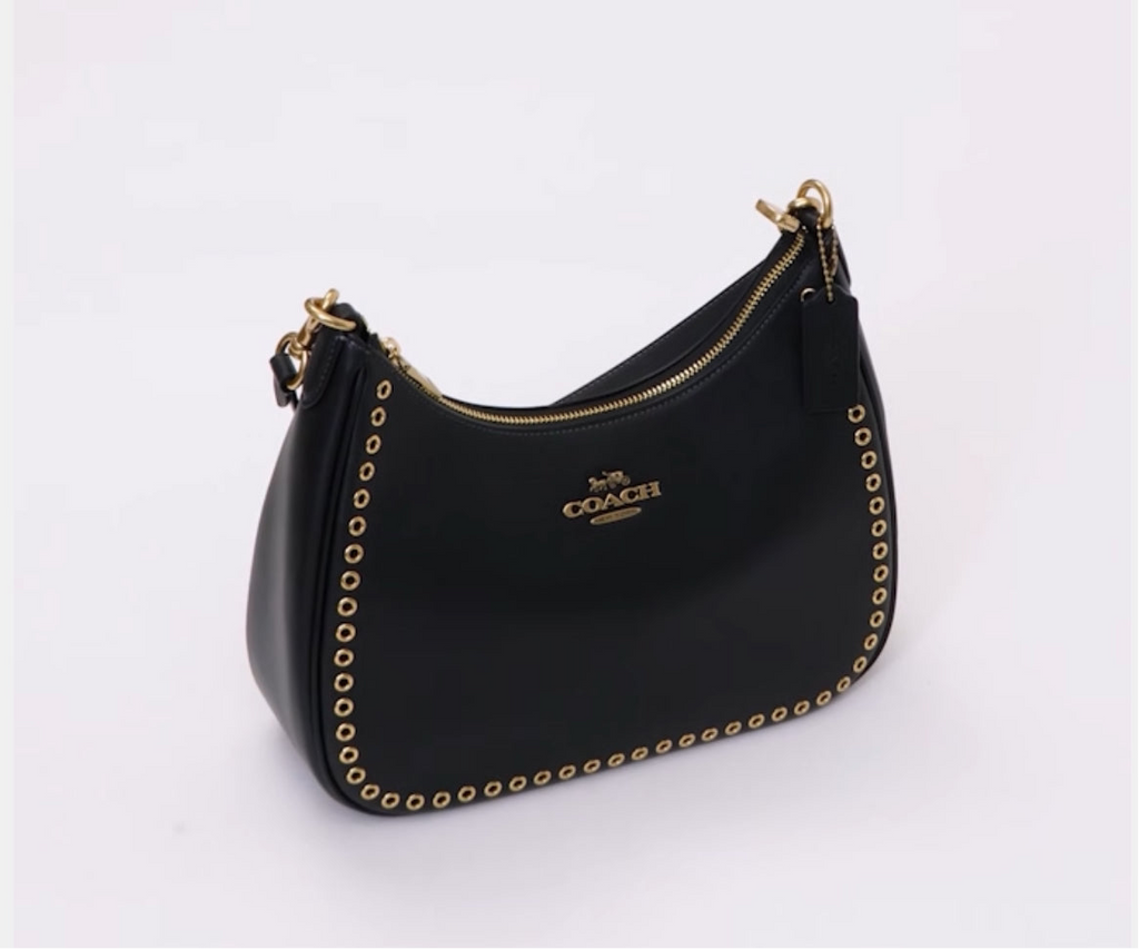 Coach Leather Teri Hobo Bag With Grommets In Gold/Black