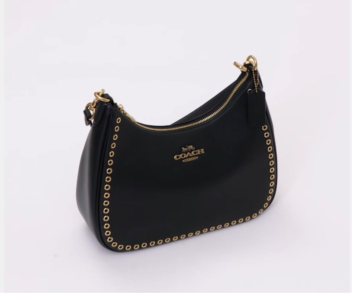 Coach Leather Teri Hobo Bag With Grommets In Gold/Black