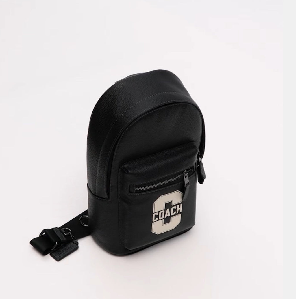 Coach Men’s Leather West Pack with Varsity Motif In Black