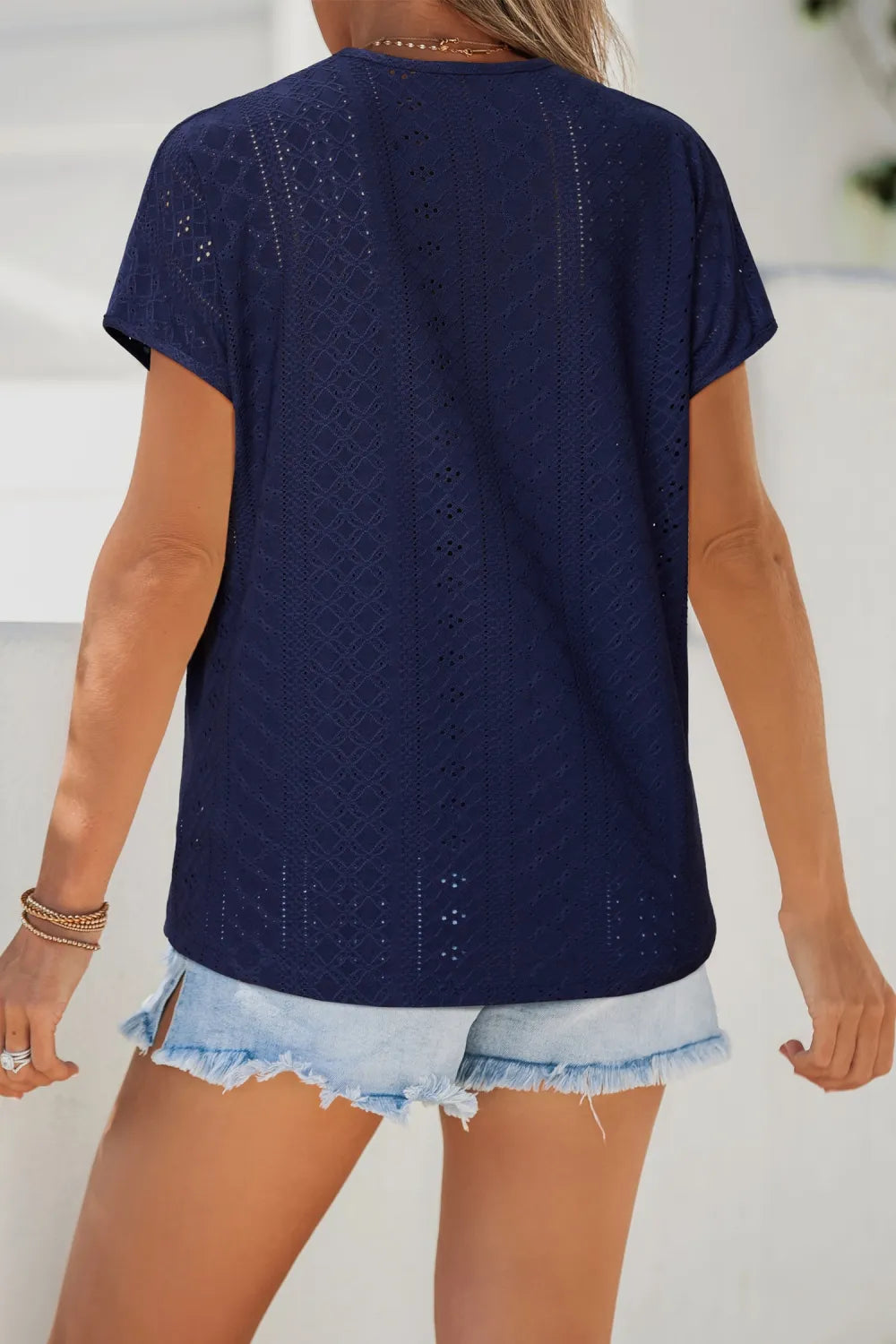 Rainbow Lace Trim Eyelet Top