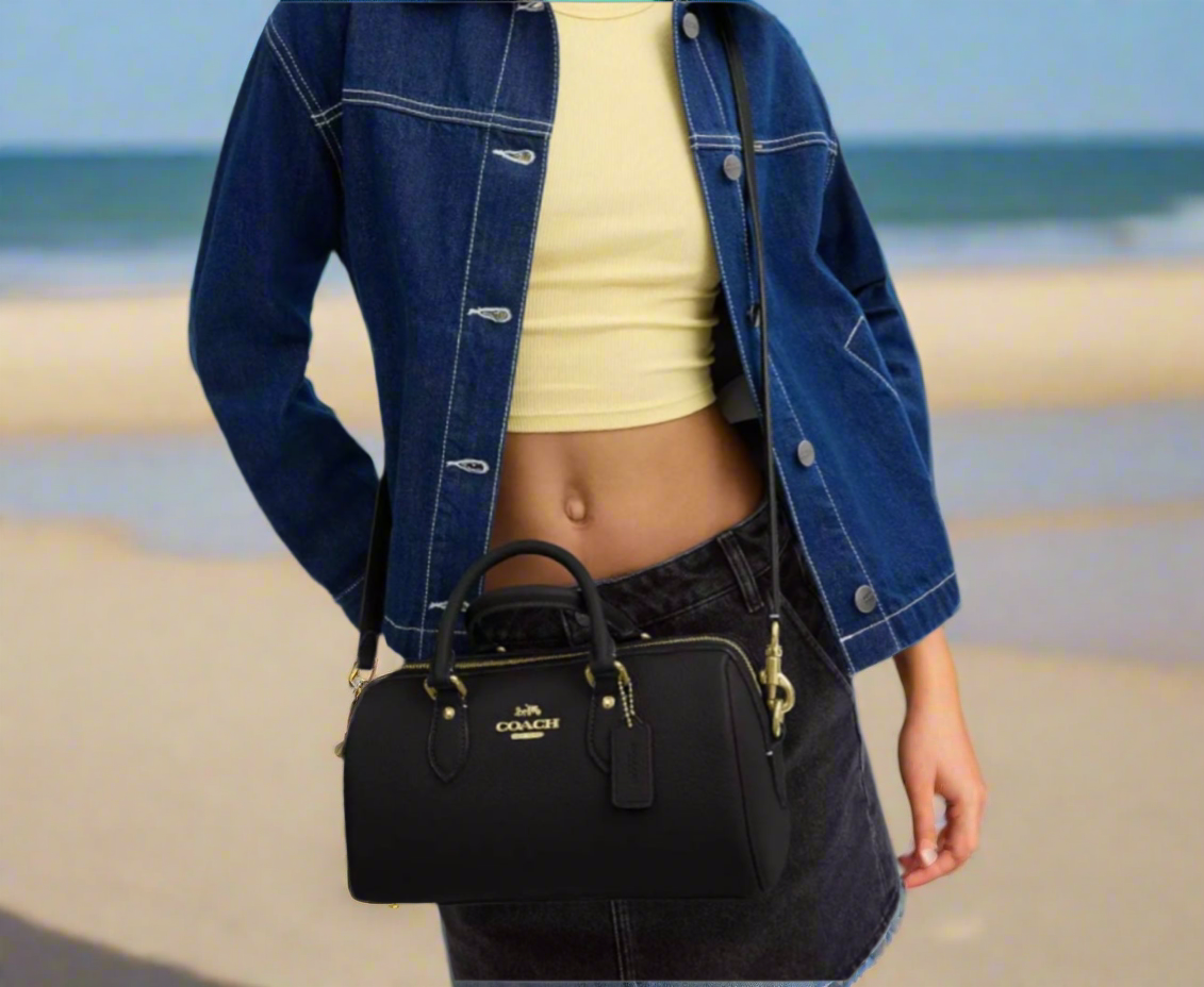 Coach Rowan LONG Satchel Leather Bag In Gold/Black