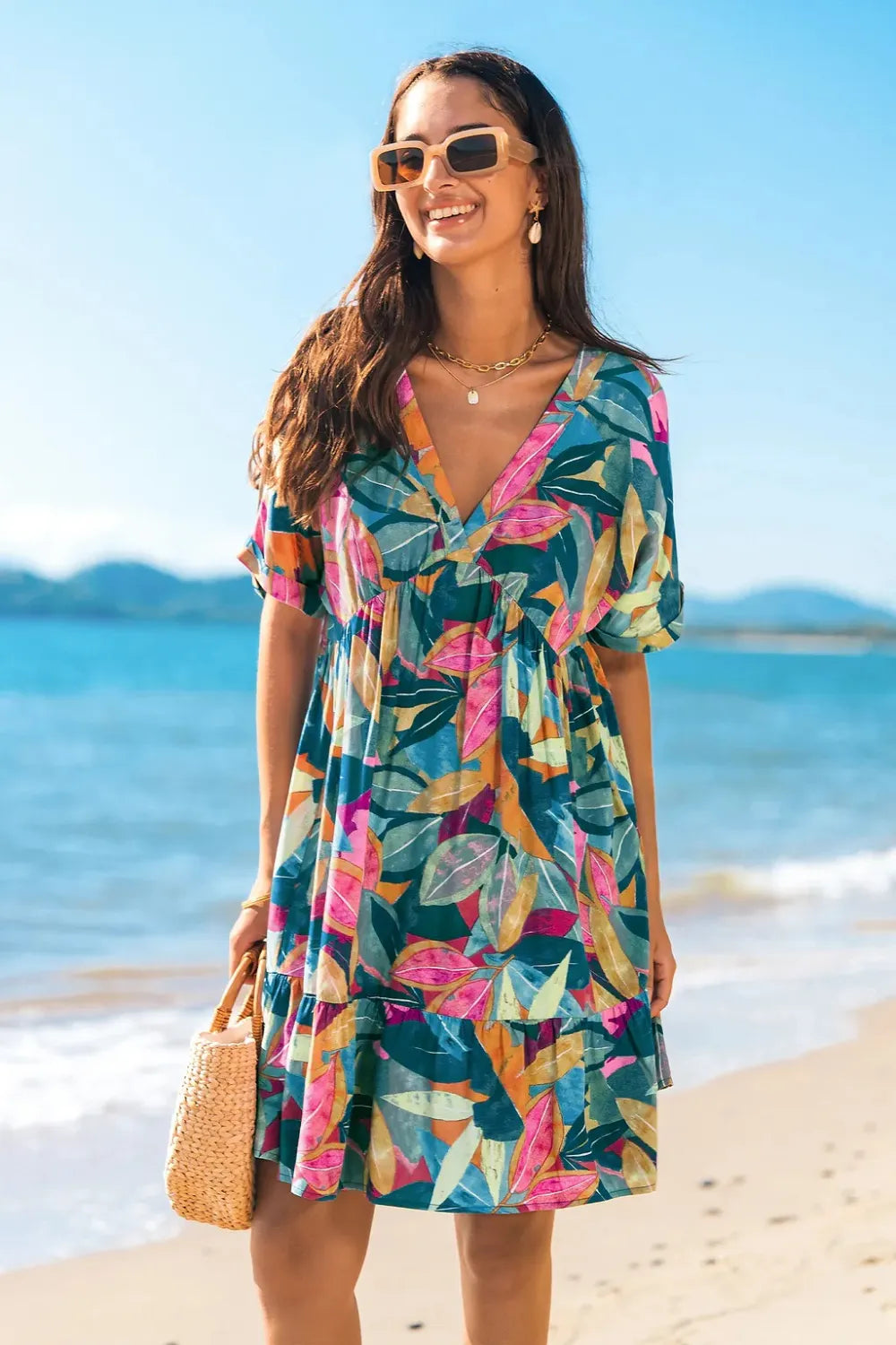 Soft Tropics Short Sleeve Mini Dress