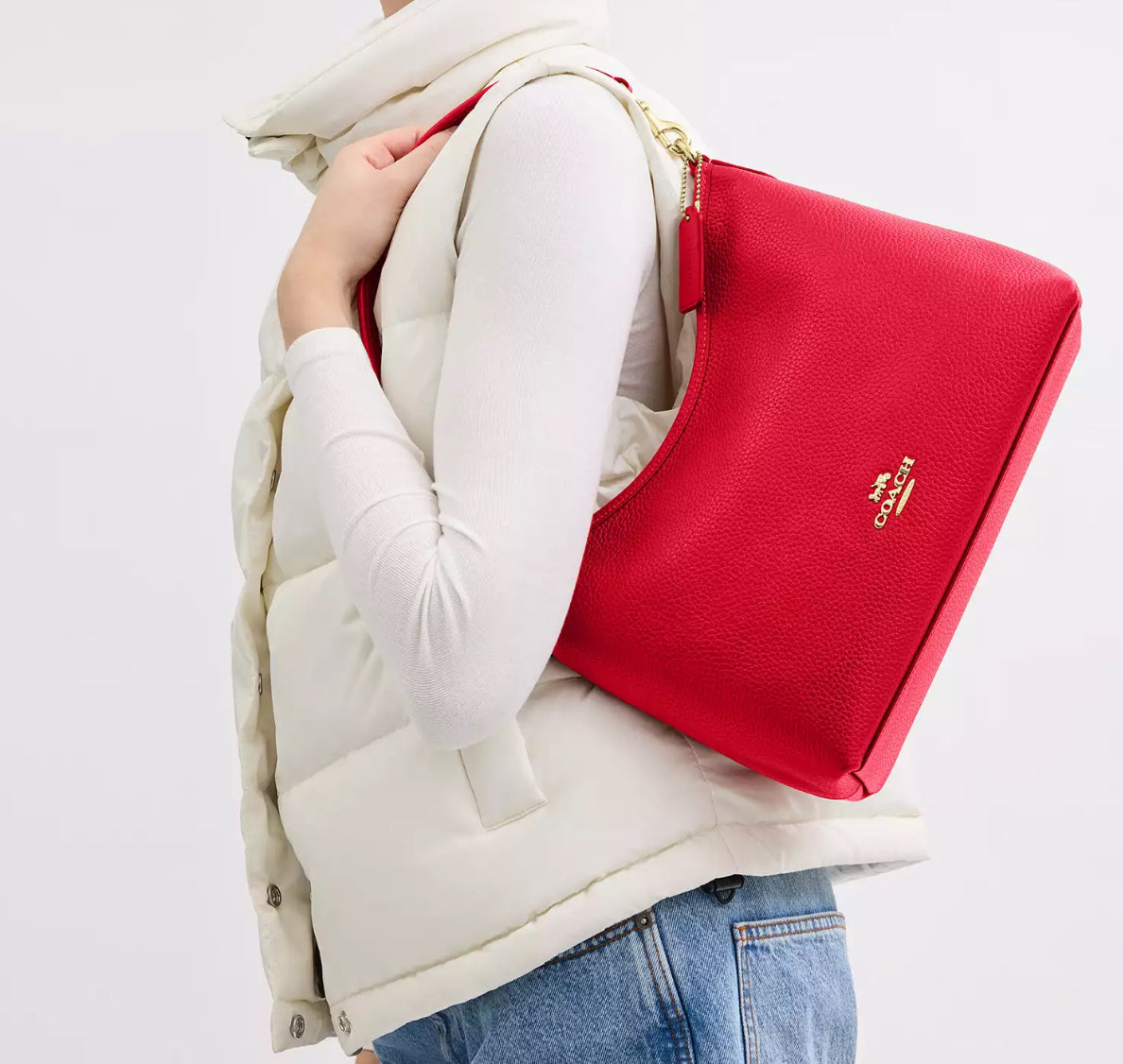 Coach Leather Laurel Shoulder Bag In Gold/Red