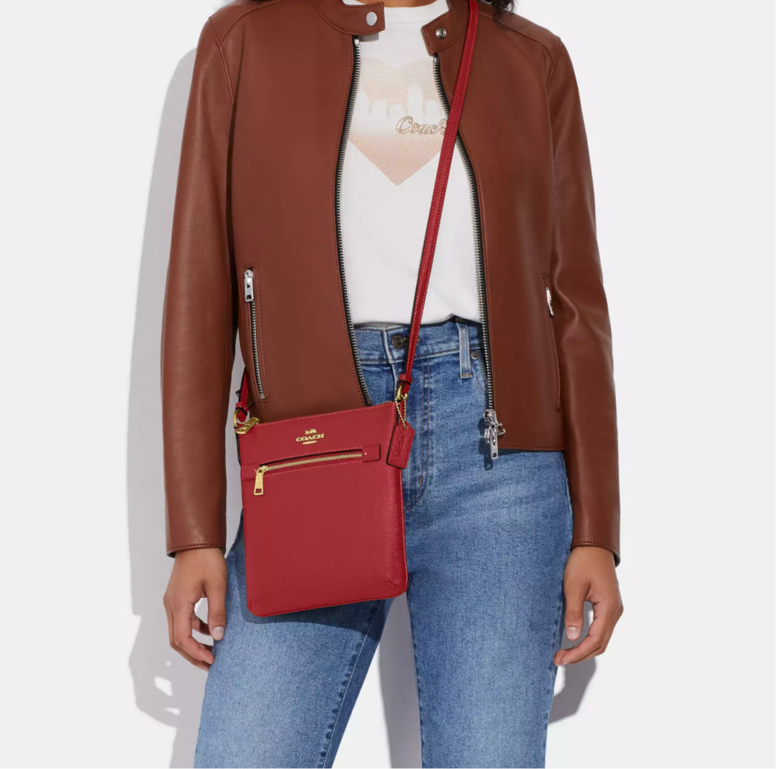 Coach Rowan Mini File Crossbody Leather Bag in Red