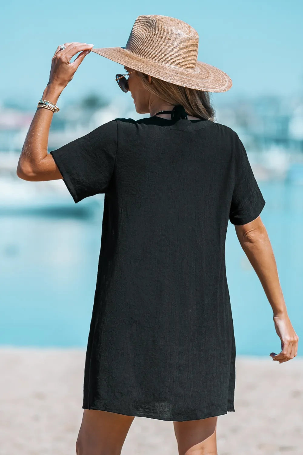 White V-Neck Cover-Up Mini Dress