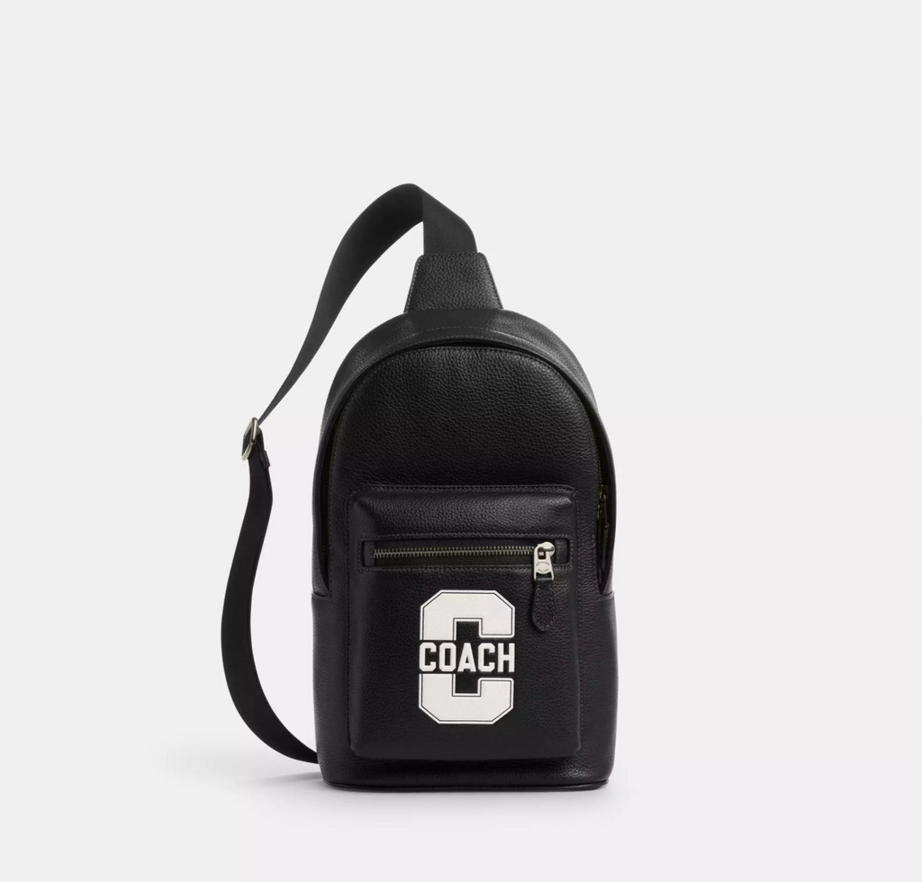 Coach Men’s Leather West Pack with Varsity Motif In Black