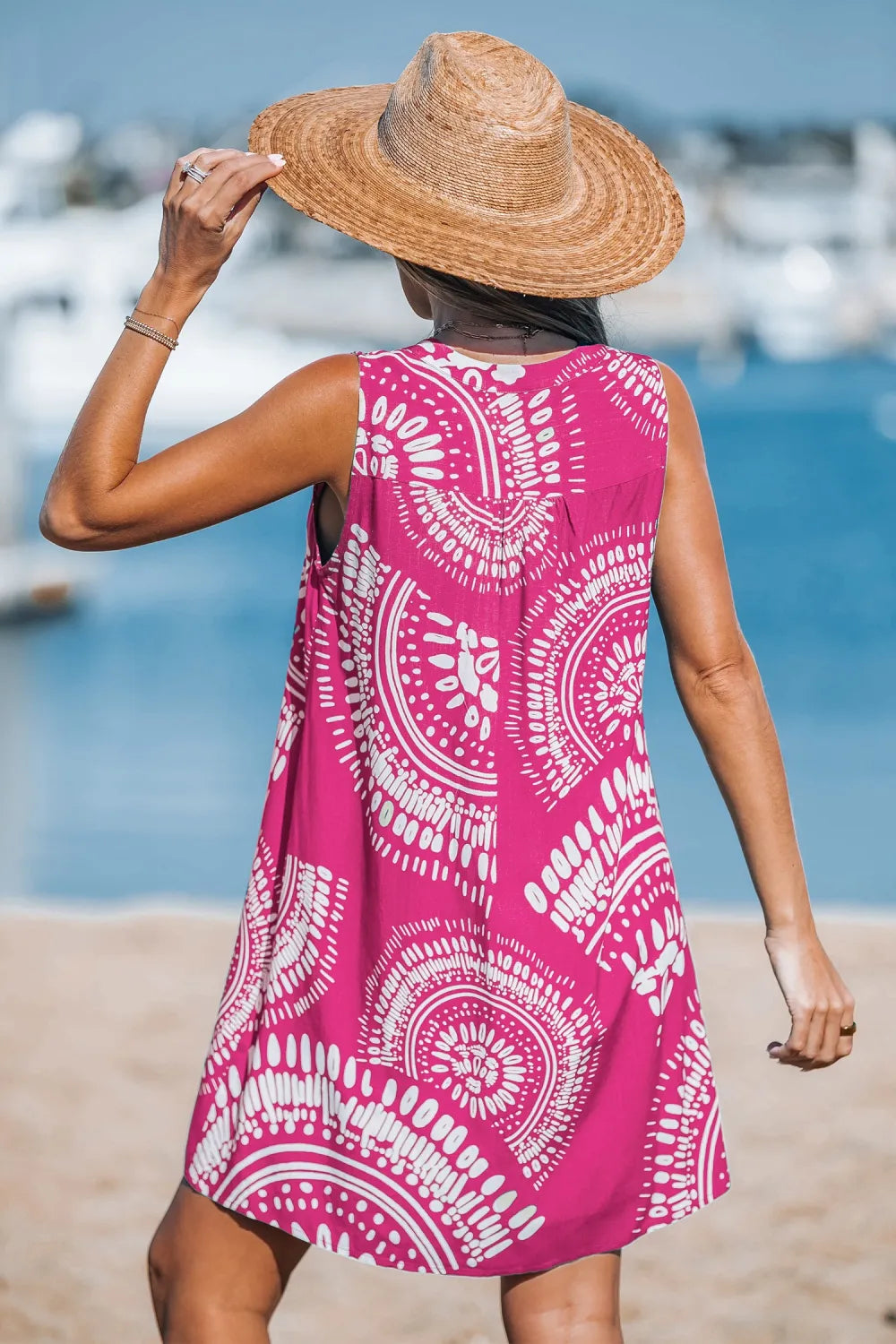 Blue Ornate Sleeveless Cover-Up Mini Dress