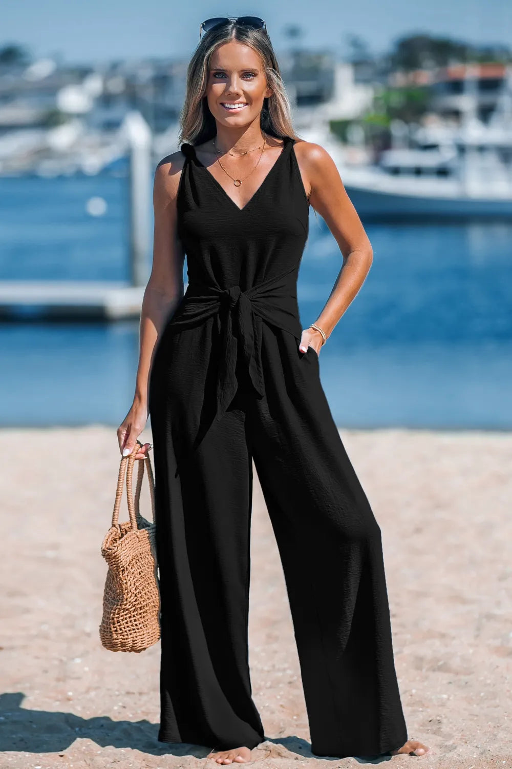 Navy Sleeveless Straight Leg Jumpsuit