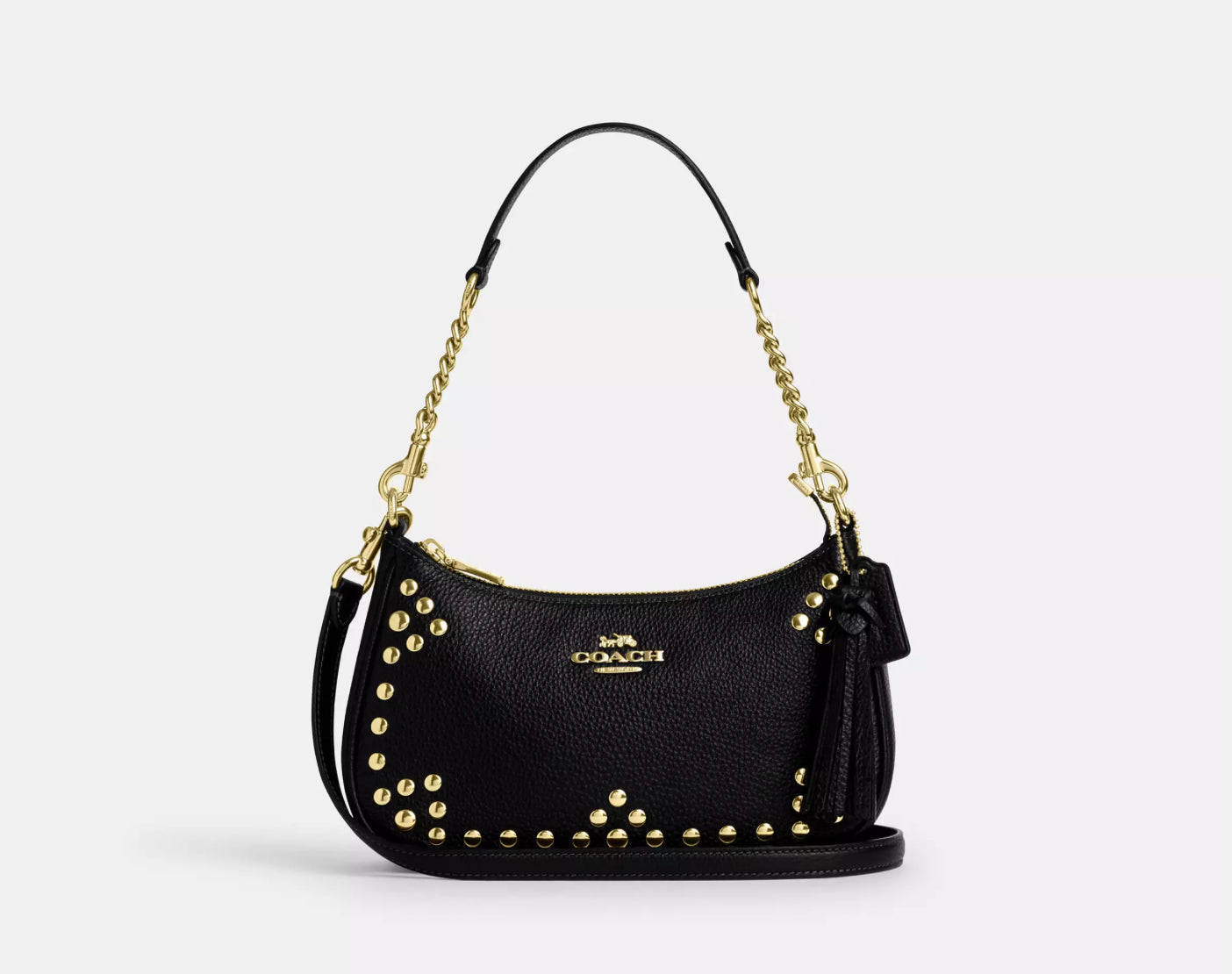 Coach Leather Teri Shoulder Bag With Rivets In Black