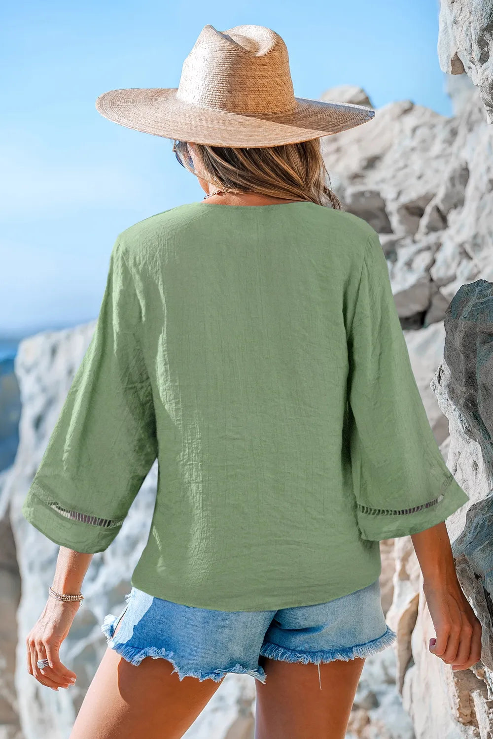 Aqua Button Front Knotted Top