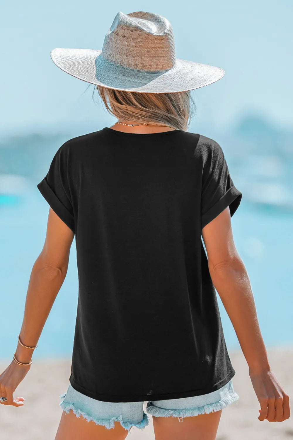 Slub Knit V-Neck Tee