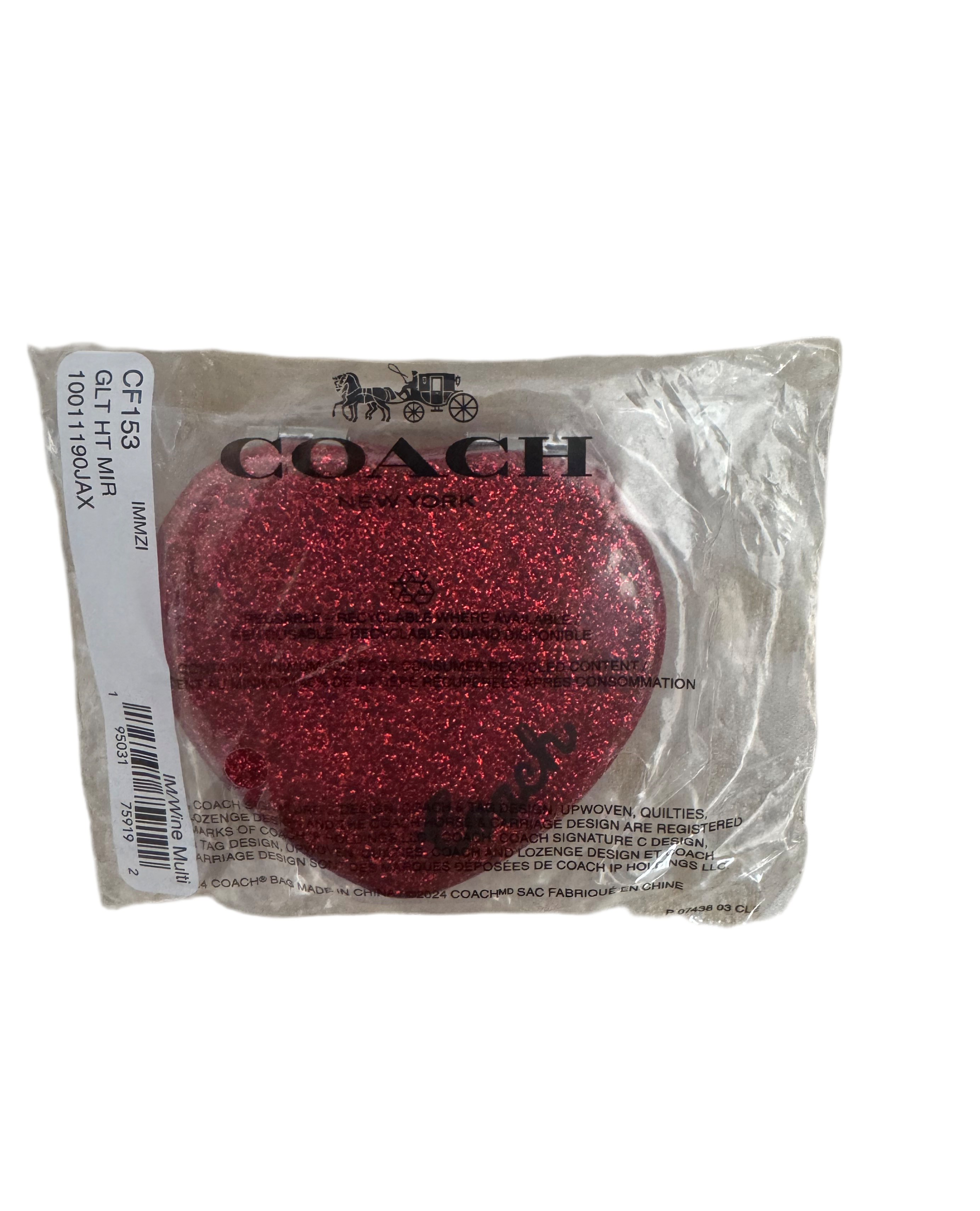 COACH Glitter Heart Compact Mirror In Gold Wine