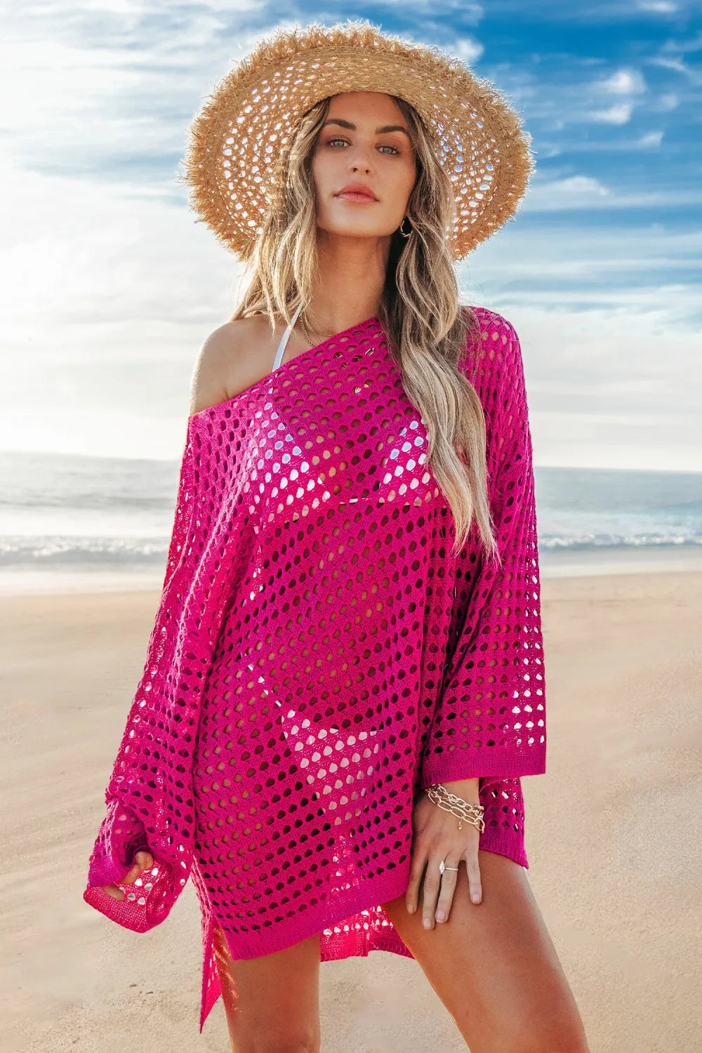 Oversized Boat Neck Cut-Out Cover-Up