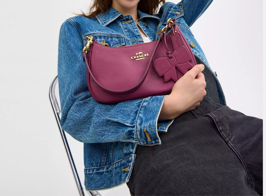 Coach Teri Shoulder/ Crossbody Bag With Bow Charm In Pink
