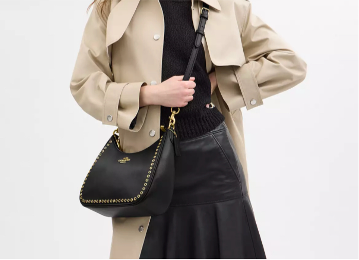 Coach Leather Teri Hobo Bag With Grommets In Gold/Black