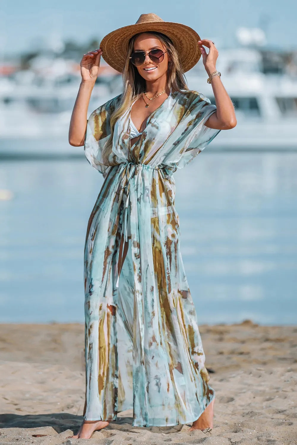Ombre Wash Drawstring Cover-Up Dress