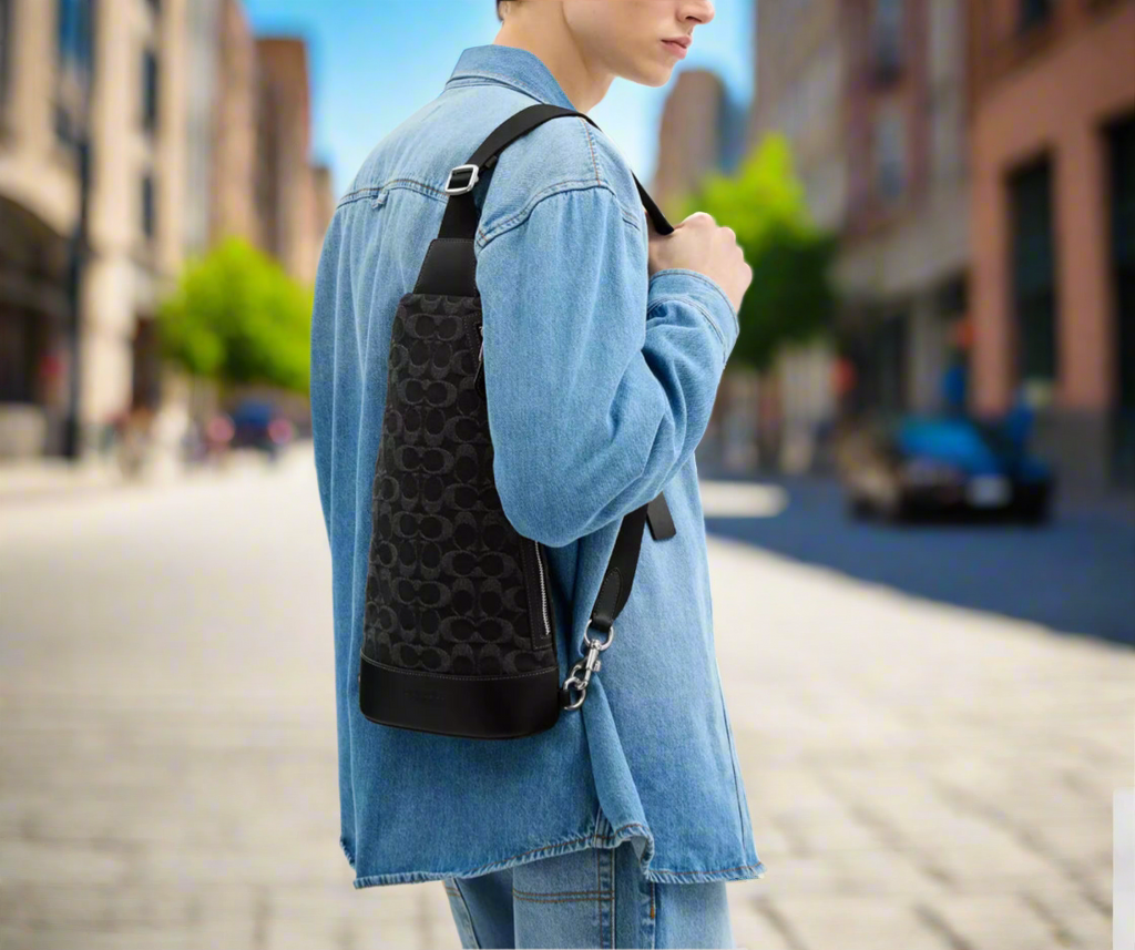 Coach Dominic Sling Pack In Signature Denim & Smooth Leather