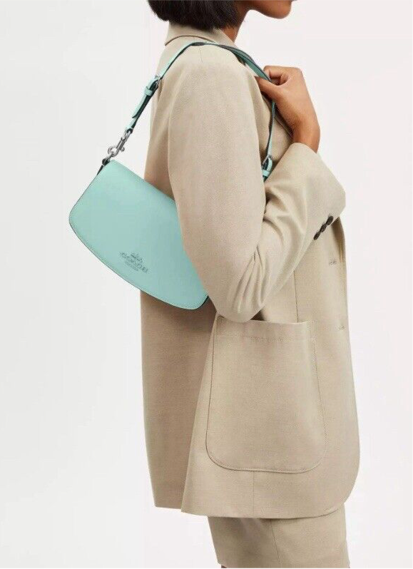 Coach Leather Medium Andrea Shoulder Bag In Faded Blue