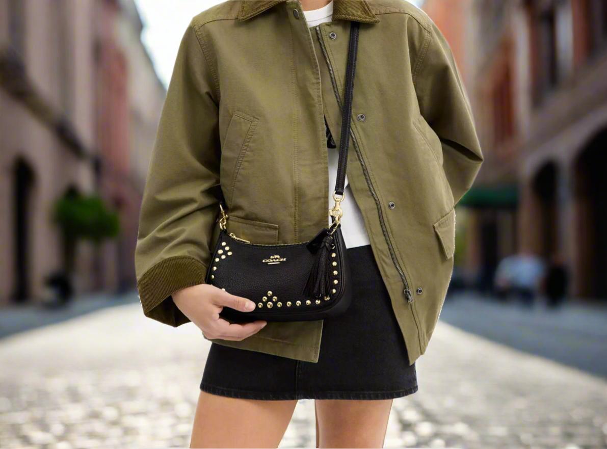 Coach Leather Teri Shoulder Bag With Rivets In Black