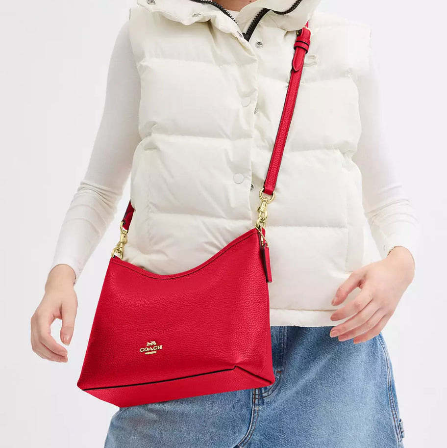 Coach Leather Laurel Shoulder Bag In Gold/Red