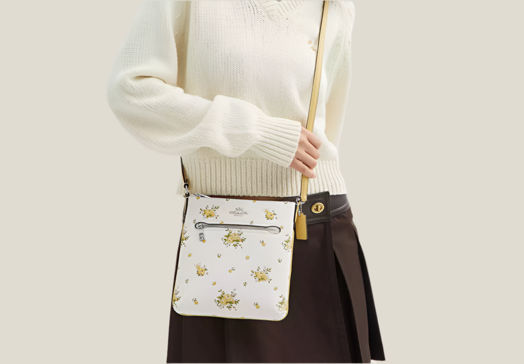 Coach Mini Rowan Leather File Bag With Floral Print