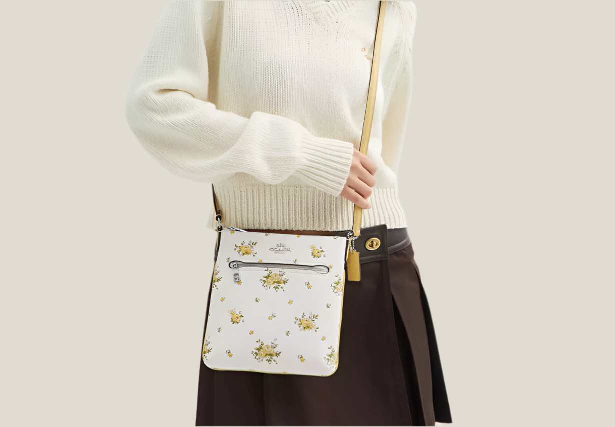 Coach Mini Rowan Leather File Bag With Floral Print