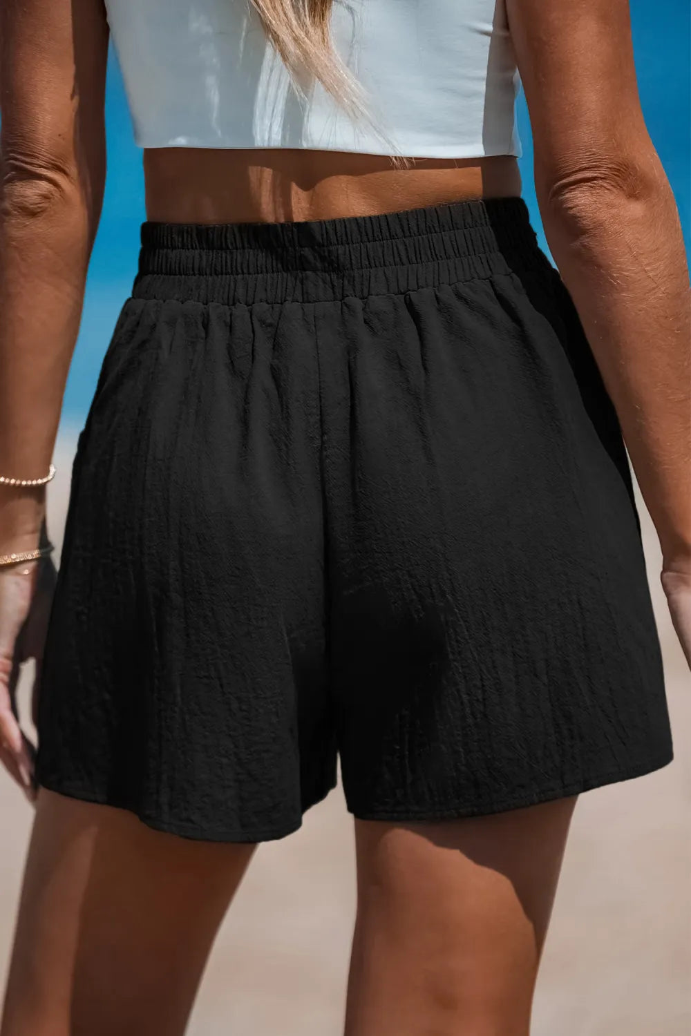 Navy Elastic Waist Loose Leg Shorts
